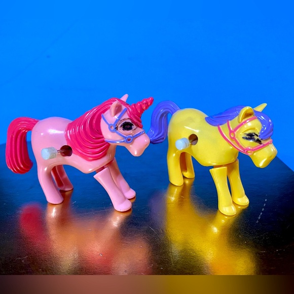 HAPPY HOOFERS PONIES VTG 90’s WIND UP UNICORN & PRANCING PONY TOYS 3” RARE - Picture 5 of 15